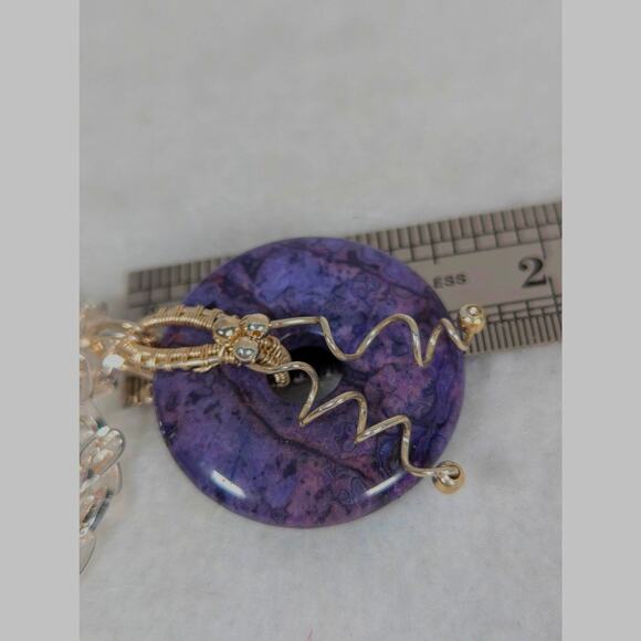 Purple Jasper Donut stone SF SP wire wrapped,Adjustable Chain to 24"Lobster clas - Picture 6 of 8